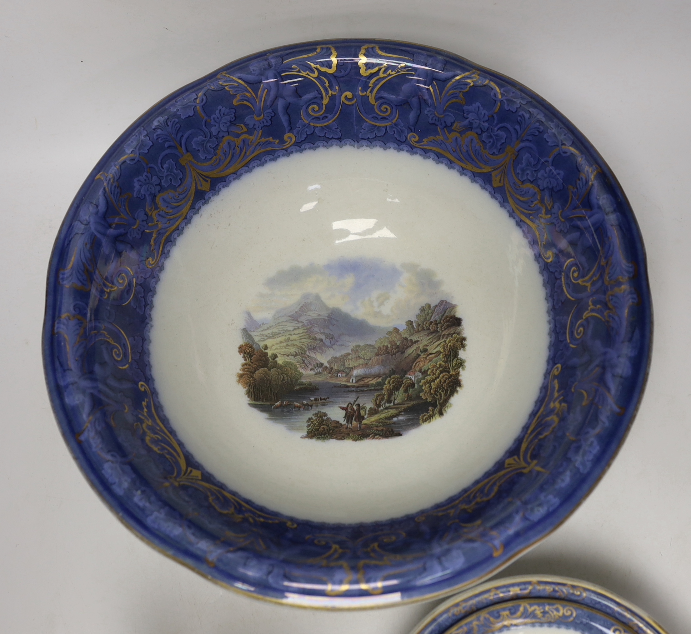 A Victorian F & R Pratt toilet set, comprising a basin, jug and shaving bowl, jug 22.5cm